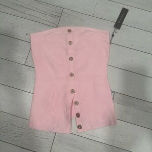 Chic Pink Strapless Knit Top